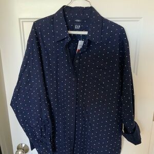 Navy polka dot blouse